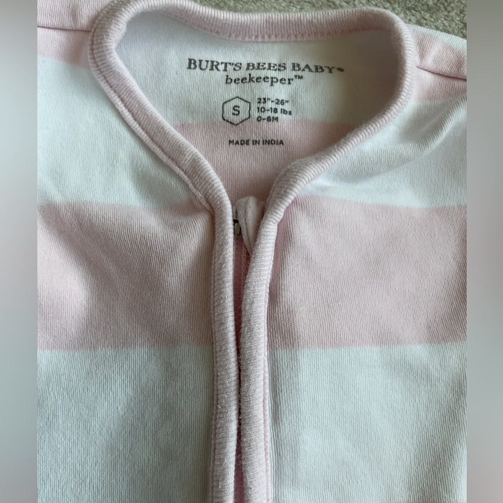 Burt's Bees Baby Pink and White Striped sleep sack size s